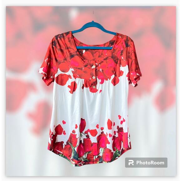 Valentine Women Tunic Tank Tops for Leggings Short Sleeve Shirts Medium - Picture 1 of 7